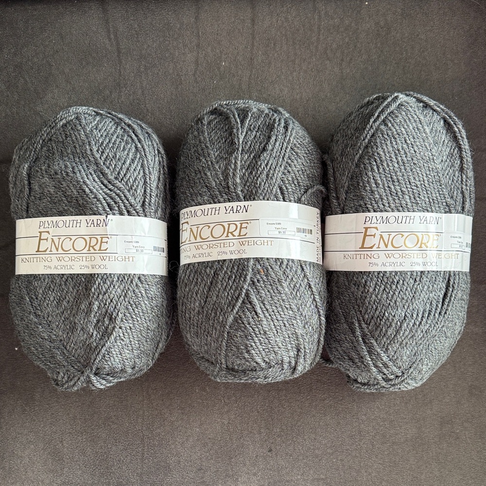 NEW Plymouth Yarn Encore Arcylic Wool Blend Worsted Weight Gray Grey 3 Skeins